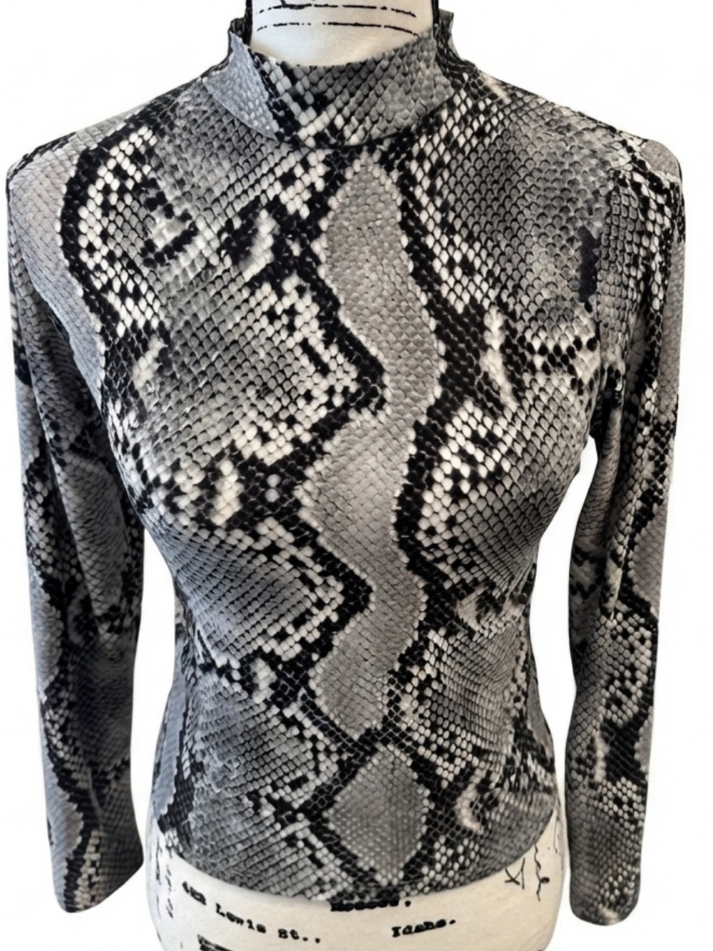Olivia Rae Gray and Black Snake-Print Mock Neck Long Sleeve Top